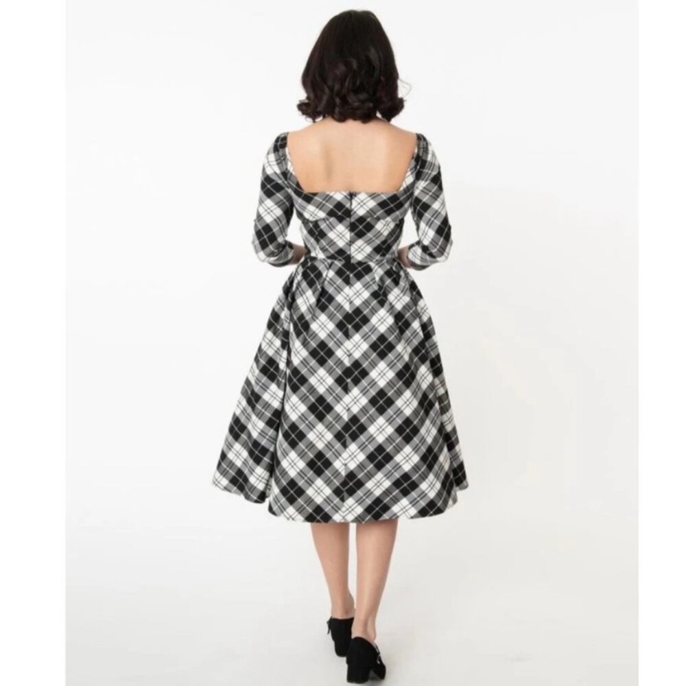 UNIQUE VINTAGE Plaid Sweetheart Swing Dress Black White Pin Up - Picture 3 of 8